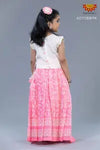 Girls White and Pink Kota Creeper Pattu Pavadai 