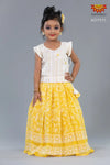 Girls White and Yellow Kota Creeper Pattu Pavadai 