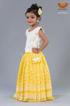 Girls White and Yellow Kota Creeper Pattu Pavadai 