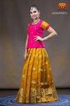 Girls Yellow Divine Lotus Pattu Pavadai 