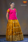 Girls Yellow Divine Lotus Pattu Pavadai 