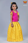 Girls Yellow Hanging Star Lehenga Pattu Pavadai 