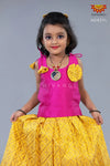 Girls Yellow Hanging Star Lehenga Pattu Pavadai 