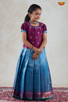 Blue Golden Shell Pattu Pavadai For Girls