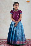 Blue Golden Shell Pattu Pavadai For Girls