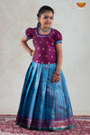 Blue Golden Shell Pattu Pavadai For Girls