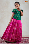 Pink Golden Shell Pattu Pavadai For Girls