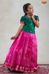 Pink Golden Shell Pattu Pavadai For Girls