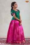 Pink Golden Shell Pattu Pavadai For Girls