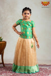 Girls Parrot Green Pure Tissue Pattu Pavadai | Langa