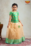 Girls Parrot Green Pure Tissue Pattu Pavadai | Langa