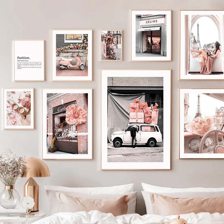 Sophisticated Parisian Lifestyle Poster Series - Rose-Tinted City Chic Art