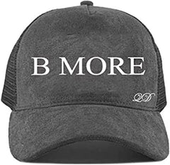 Quality Detail B More Baltimore Black and Suede 6 Panels Embroidery Trucker Cap with White Letters Snap Back (Black) Snap Adult Size 58-59.5cm