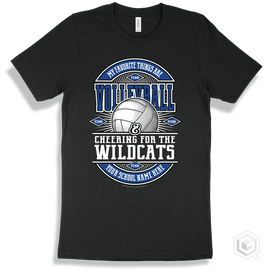 Wildcat Black T-Shirt - My Favorite Things Are Volleyball And Cheering For The Your School Name Here Wildcats Design