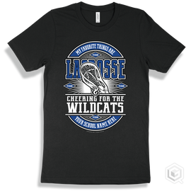 Wildcat Black T-Shirt - My Favorite Things Are Lacrosse And Cheering For The Your School Name Here Wildcats Design