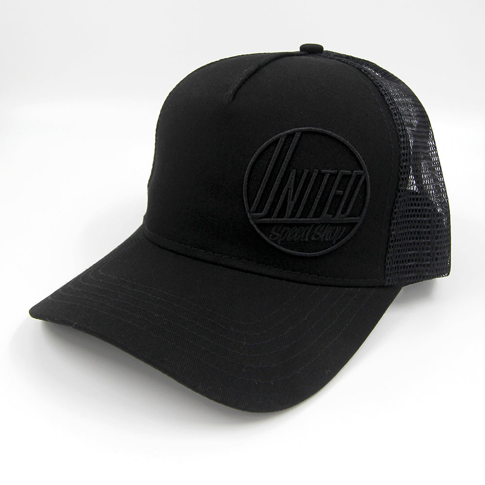 USS Black on Black Trucker Hat – United Speed Shop