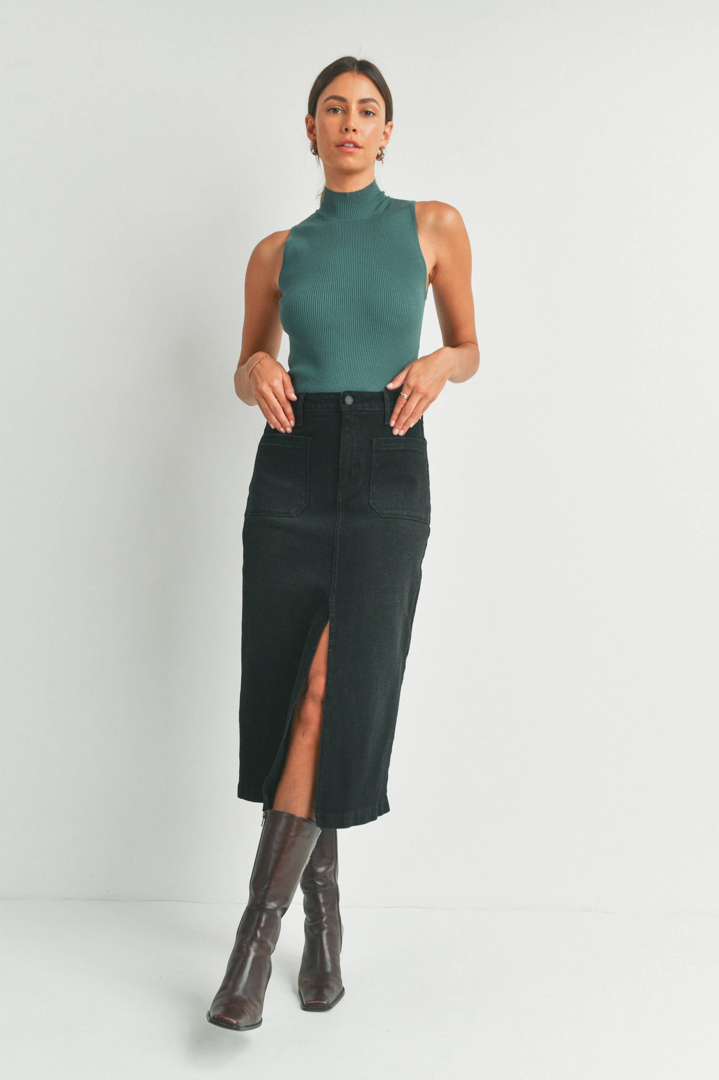 Petite Ribbed Side Slit Midi Skirt curated on LTK