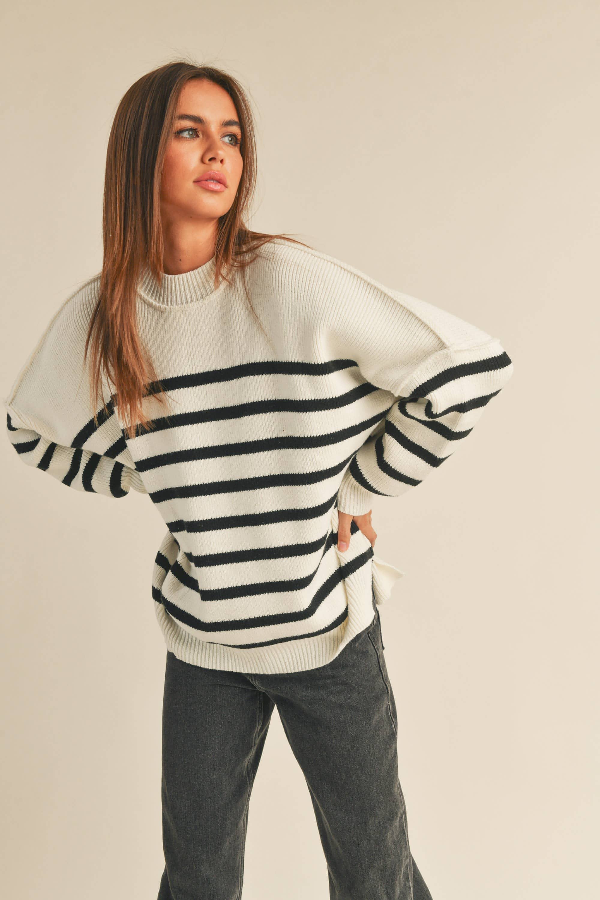 Fatima Color Block Tunic Sweater Top – Flora Boutique