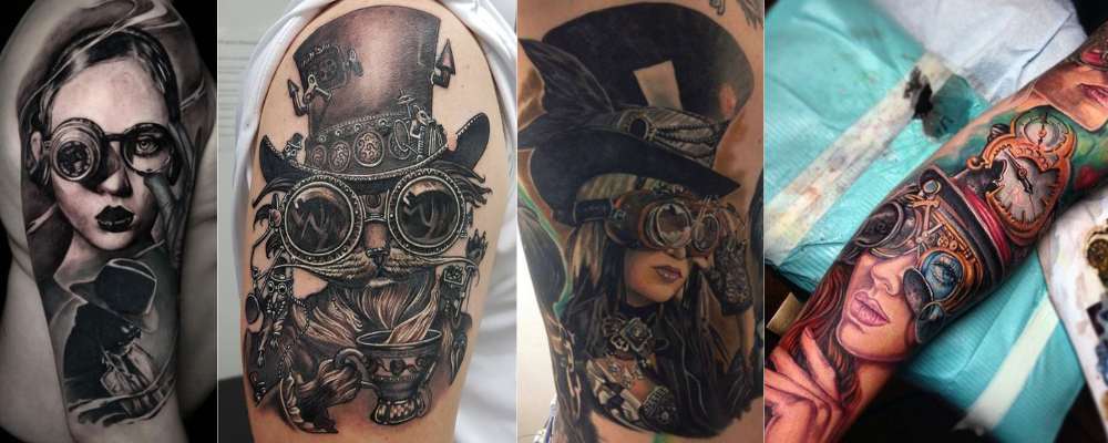 steampunk glasses tatoo on arms