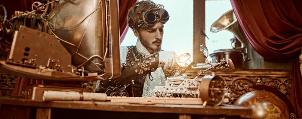 steampunk man in office