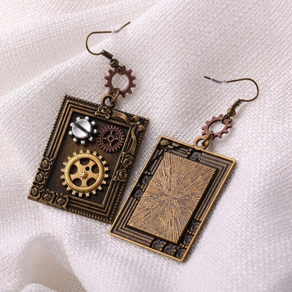 steampunk photo frame earrings