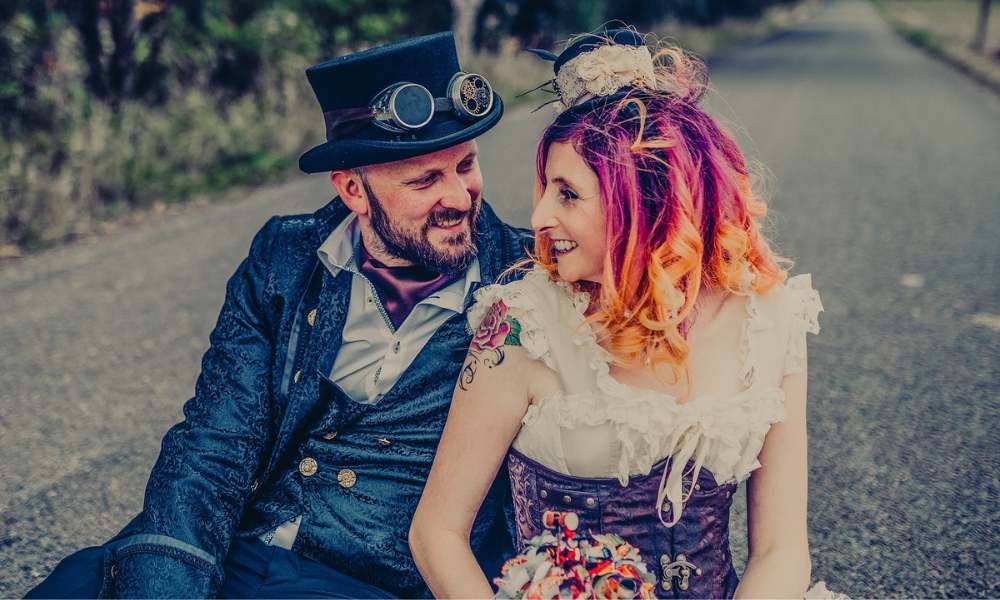 just married steampunk couple