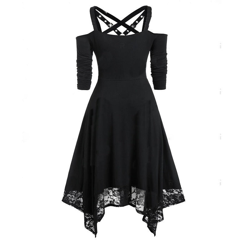 Black Lace Gothic Steampunk Party Dress - Petunia Rocks