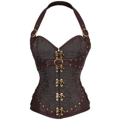 Wild neck holder brown faux steampunk corset 