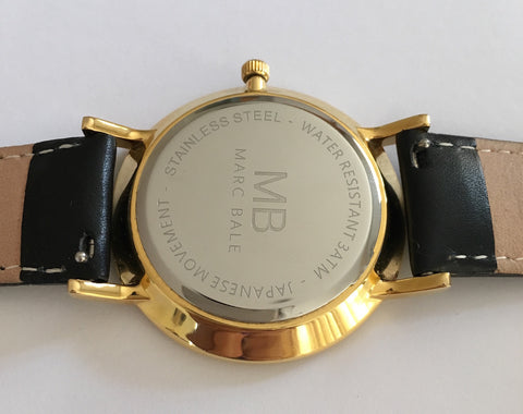 Marc Bale watch black leather strap