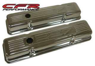 1958-86 CHEVY SMALL BLOCK 350 TALL STEEL VALVE COVERS - CHROME W