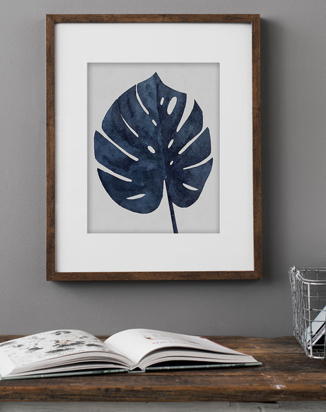 Monstera Leaf Blue - Art Print