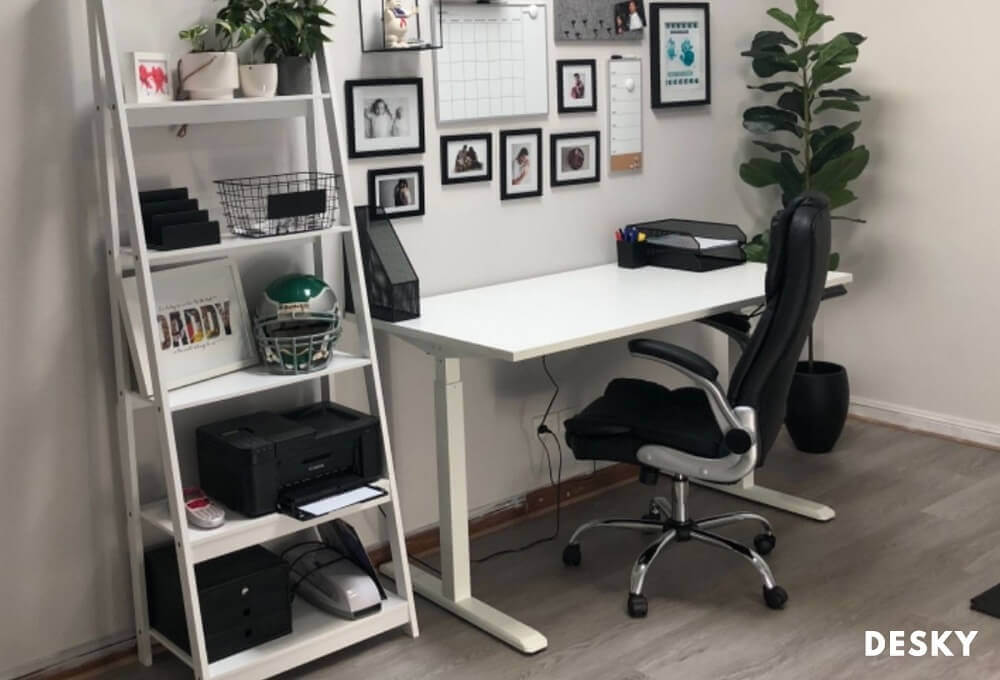 Custom white home office sit stand desk