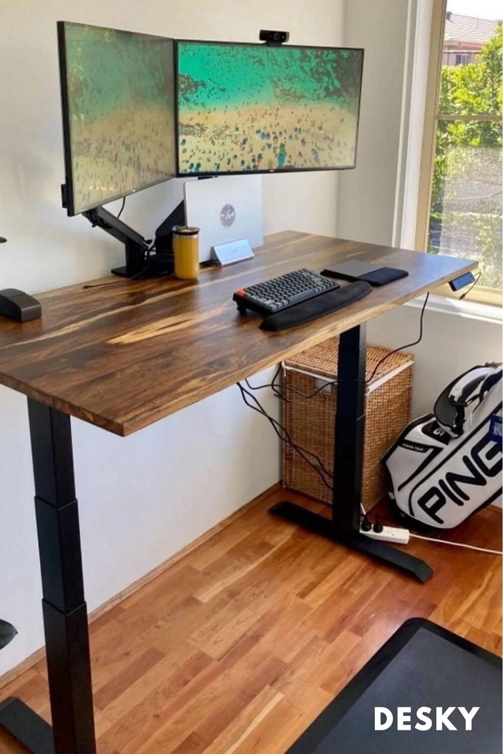 Sitting and standing option while working using a sit stand desk