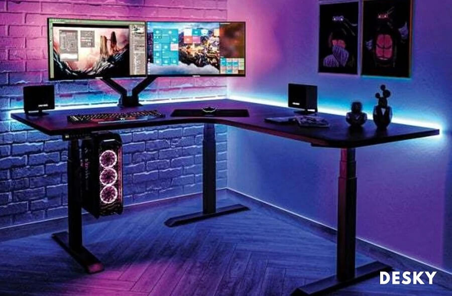 an L-shaped gaming desk