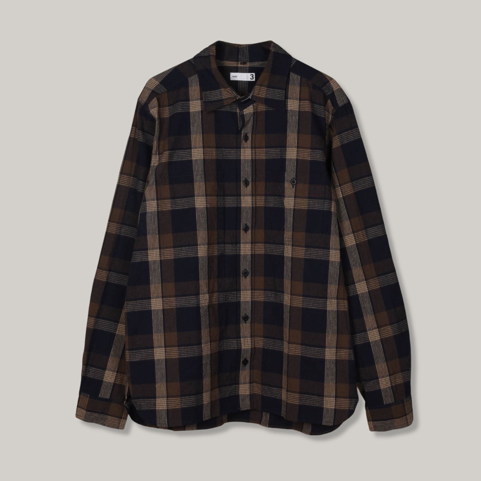 TS(S) ASYMMETRIC POCKET WORK SHIRT - IRREGULAR BLOCK PLAID NAVY