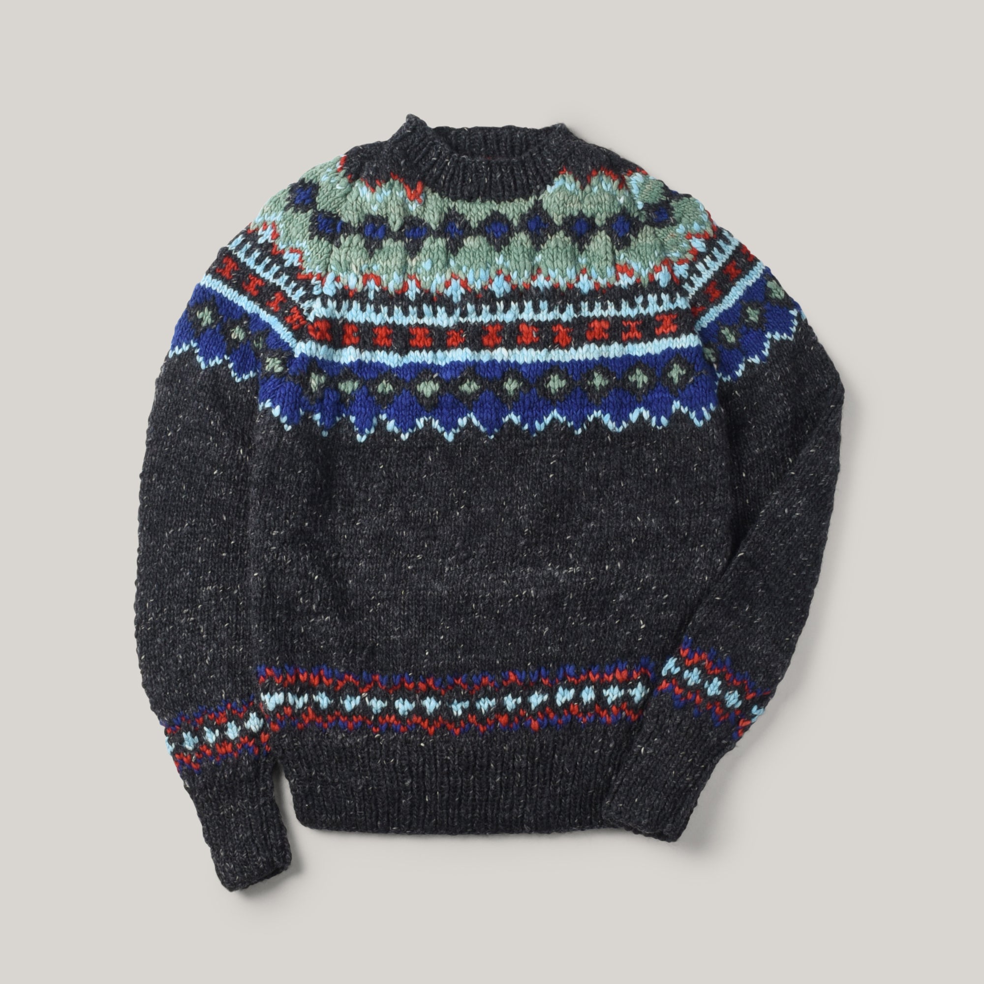 CHAMULA FAIR ISLE #3 CREWNECK PULLOVER - OX GREY