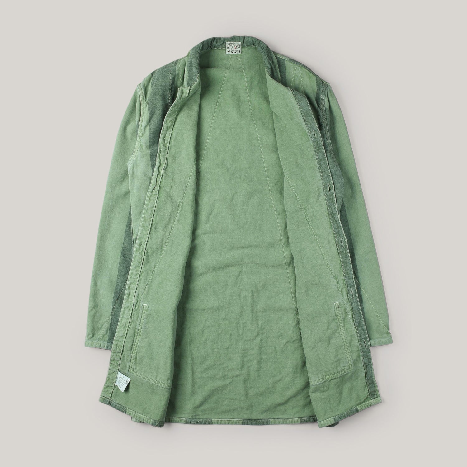 TENDER GAMBESON LINED SHIRT INDIGO COTTON BELISHA STRIPE - CHLOROPHYLL DYED