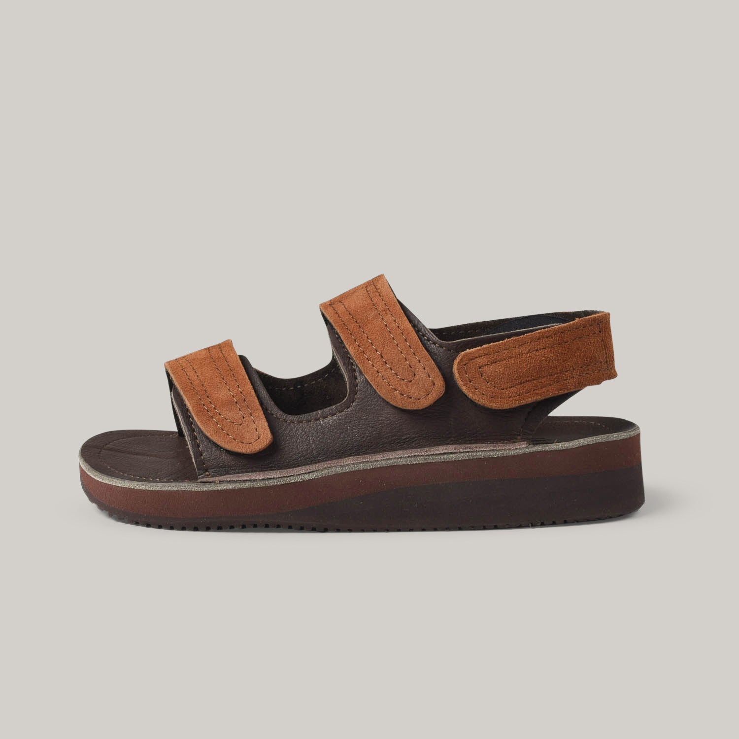 MONITALY LEATHER 3 STRAP SANDAL - TOBACCO X CHOCOLATE