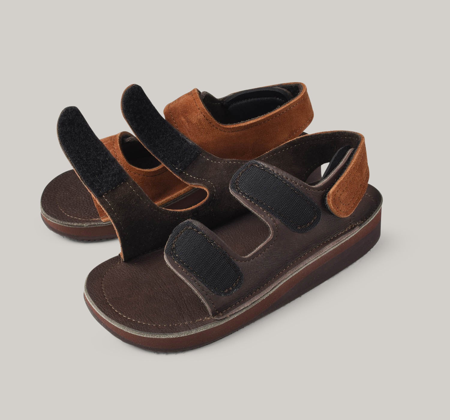 MONITALY LEATHER 3 STRAP SANDAL - TOBACCO X CHOCOLATE