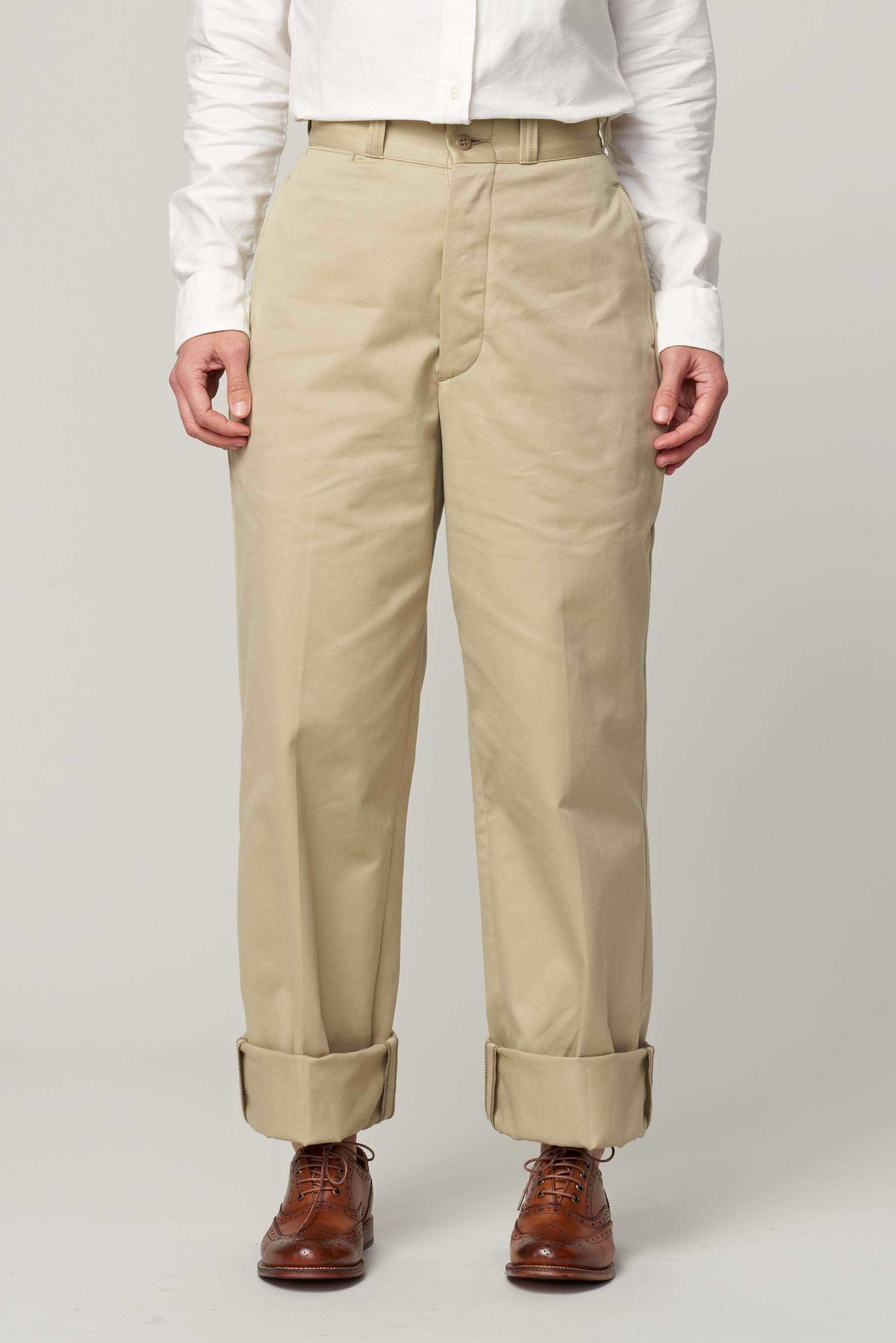 LENO CHINO TROUSERS - BEIGE