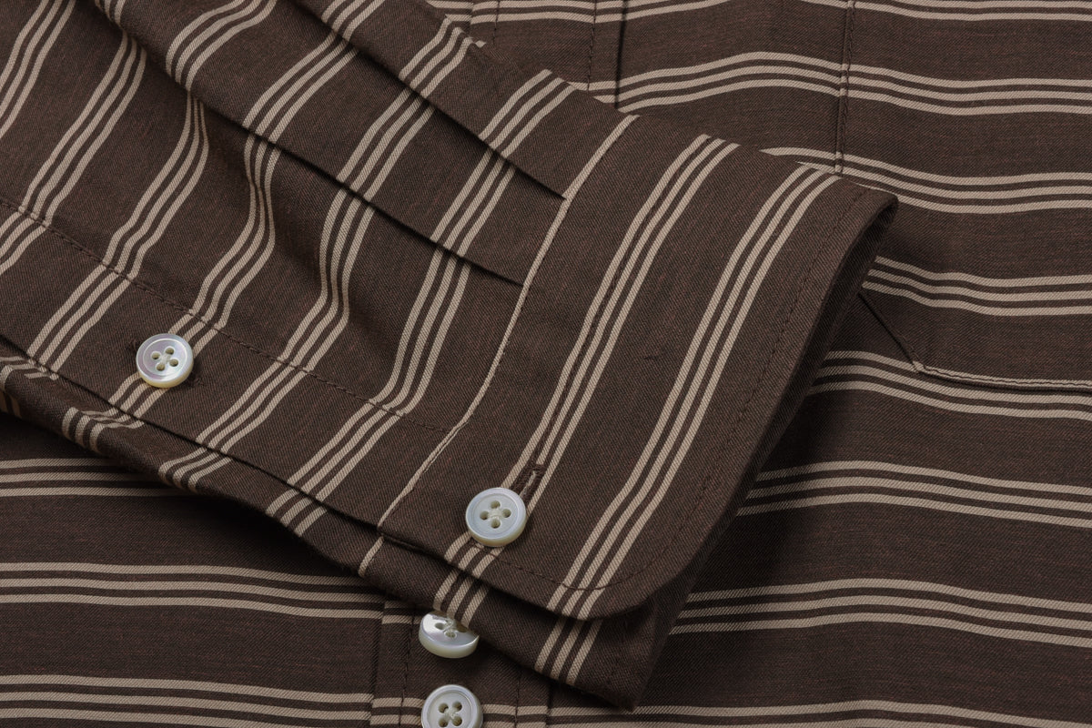 TS(S) HORIZONTAL STRIPE BAGGY FIT SHIRT - BROWN