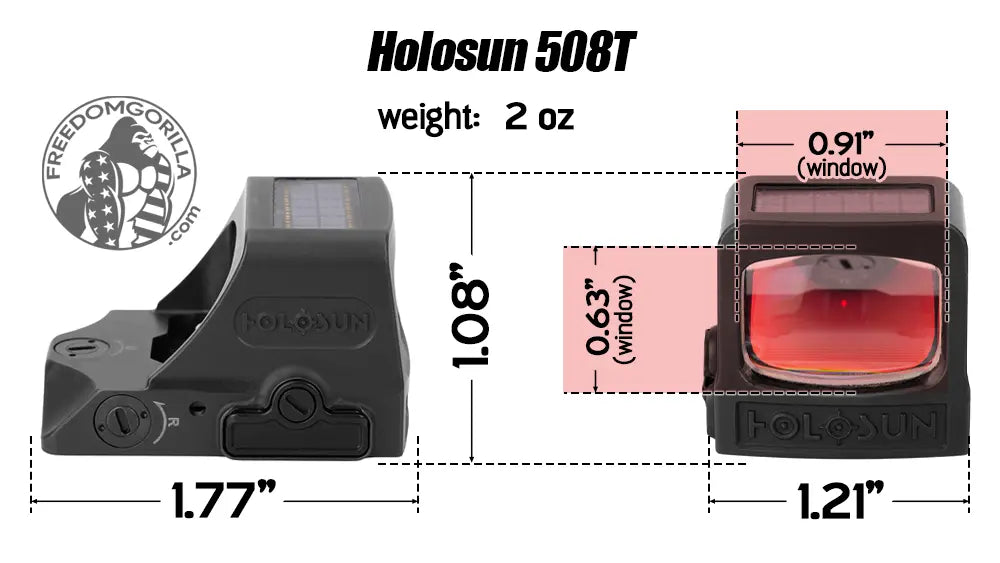 Holosun 508T X2 Dimensions, Size, Weight