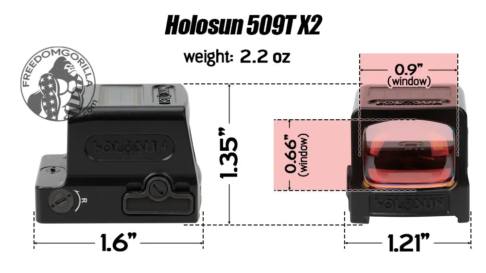 Holosun 509T X2 Dimensions, Size, Weight