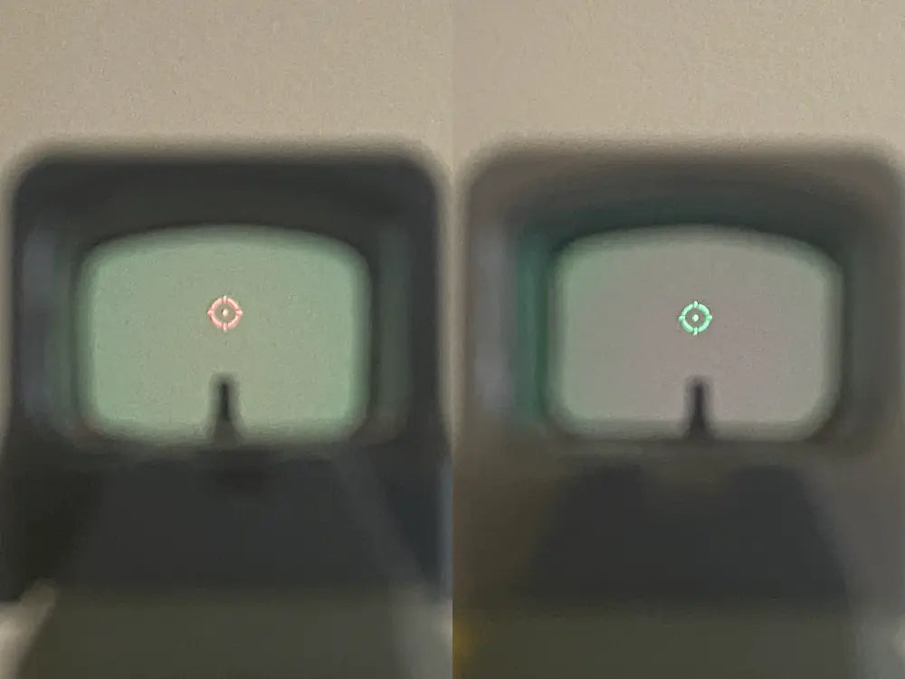Holosun 509T X2 Reticle Side by Side, Red vs Green