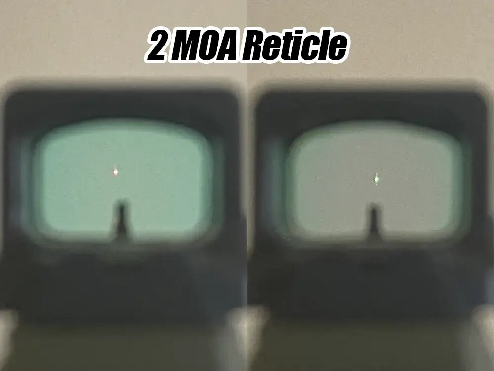 Holosun EPS Full Size 2 MOA Reticle Side by Side, Red vs Green