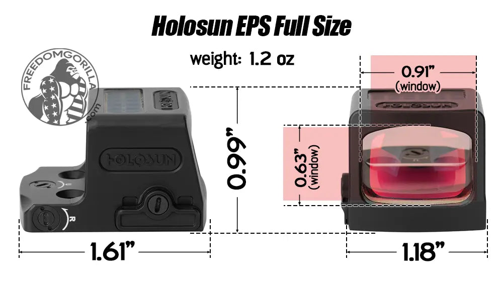 Holosun EPS Full Size Dimensions, Size, Weight