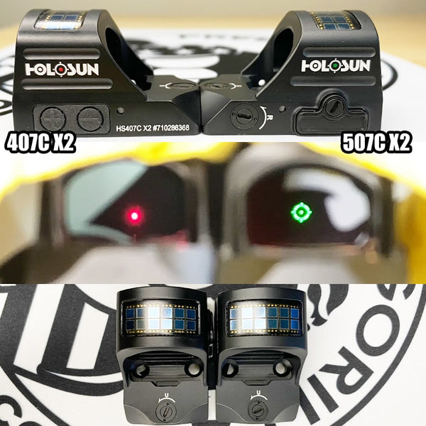 Holosun 407C X2 vs 507C X2 Deck Height and Reticle Comparison Photo