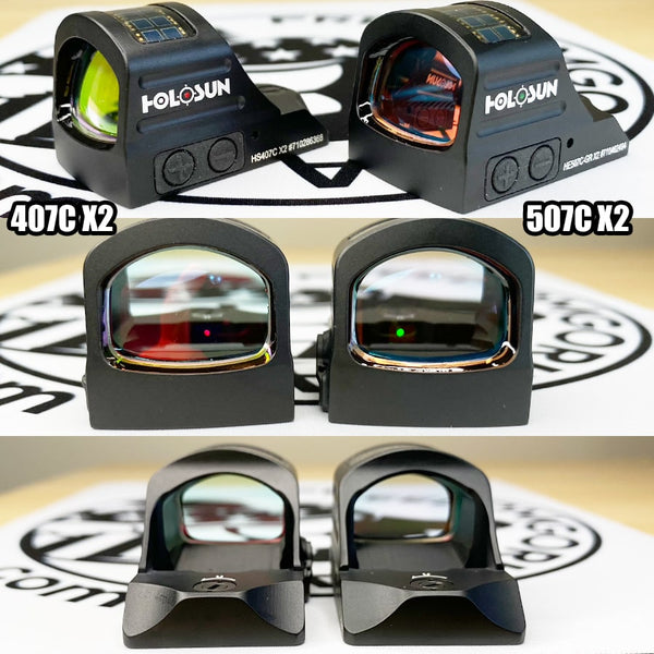 Holosun 407C X2 vs 507C X2 Size and Window Comparison Photo