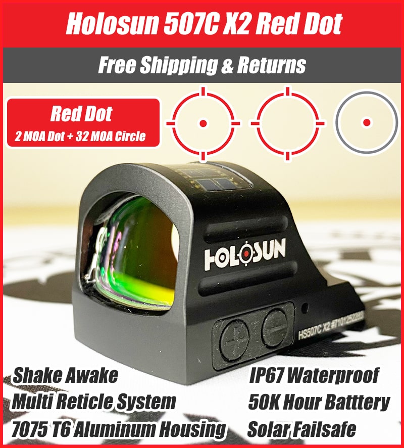 Holosun 507C Red Dot - MRS Reticle, Shake Awake, IP67 Waterproof.