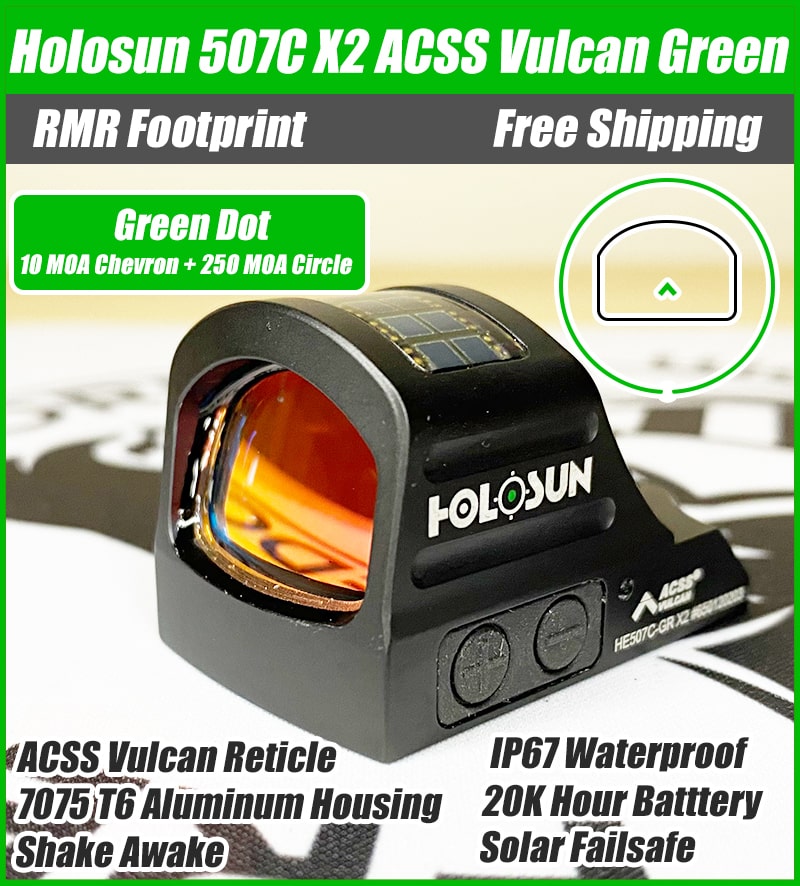 Holosun 507C ACSS Vulcan Green Dot - ACSS Vulcan Reticle, Shake Awake, IP67 Waterproof.